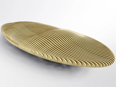 Golden Landscape Sculpture With Wavy Texture And Modern Abstract Curved Design 3d model