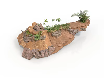 Modern Rock Garden Design With Natural Stones And Various Green Plants 3d model