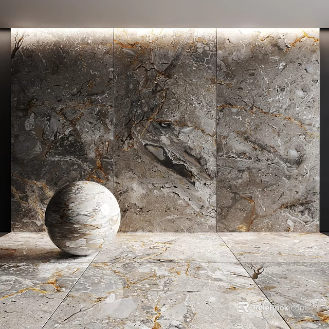 Marble Pattern Floor Tiles With Matching Wall Tiles And Decor Ball 3d model 