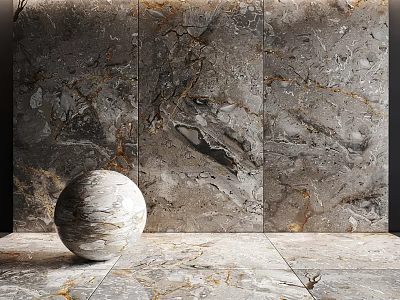 Marble Pattern Floor Tiles With Matching Wall Tiles And Decor Ball 3d model