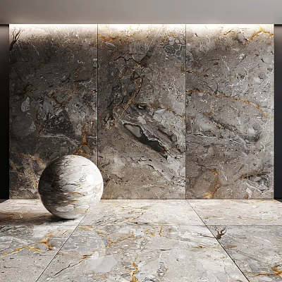 Marble Pattern Floor Tiles With Matching Wall Tiles And Decor Ball 3d model