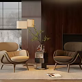 Modern Leisure Sofa Set with Two Toned Chairs Wooden Legs and Side Table Green Plants