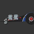 Monster Truck Model With Large Off Road Tires Blue Red Decorations And Exposed Engine Parts