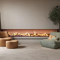 Tan Single Sofa With Ottoman And Mint Green Single Sofa Beside Modern Fireplace With Flames