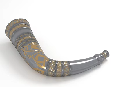 Gray And Gold Decorative Horn Musical Instrument With Intricate Ornate Patterns 3d model