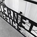 Modern Office Wall with THE INTERNET OFFICE Text and Geometric Lines Design