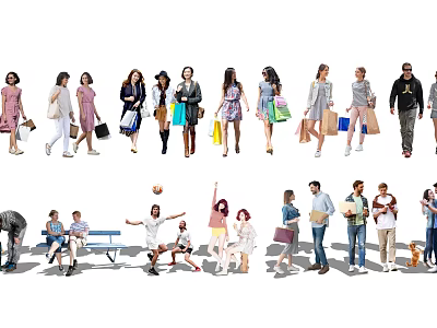 Group of Diverse People Engaging in Shopping Walking and Social Activities in Urban Area 3d model