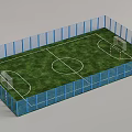 Outdoor Soccer Field With Blue Fence Green Grass And White Lines