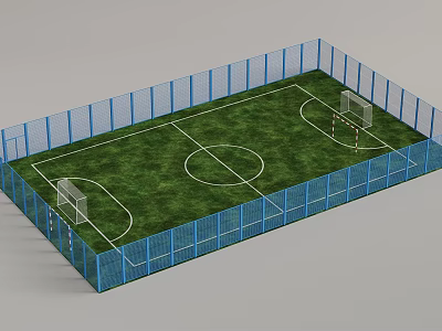 Outdoor Soccer Field With Blue Fence Green Grass And White Lines 3d model