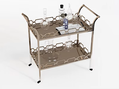 Two Tier Metal Storage Shelf with Lattice Design and Glassware for Lab Use 3d model