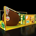 Qiaqia Exhibition Booth Design With Green Yellow Circular Structure And Product Display Shelves