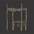 Rustic Scene Structure With Wooden Poles Canvas Canopy And Wooden Bench