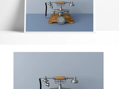 Classic Vintage Telephone With Wooden Base And Metal Parts Retro Design 3d model