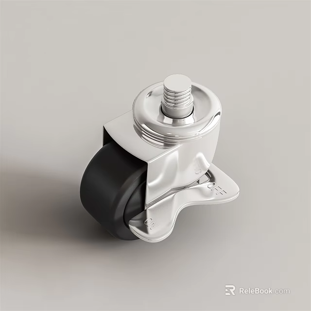 Durable Black Caster Wheel with Silver Metal Bracket and Bolt for Industrial Applications 3d model 