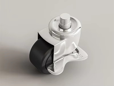 Durable Black Caster Wheel with Silver Metal Bracket and Bolt for Industrial Applications 3d model