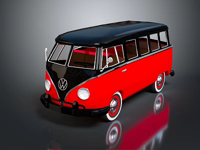 Volkswagen Classic Red and Black Bus with Vintage Design and Shiny Reflection 3d model