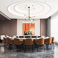 Modern private room hotel catering large box catering private room wine cabinet art chandelier round table and chair 3d model