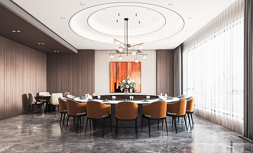 Modern private room hotel catering large box catering private room wine cabinet art chandelier round table and chair 3d model