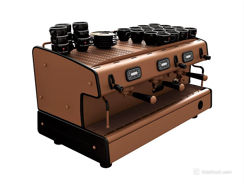 Classic Brown And Black Espresso Coffee Machine As Kitchen Appliance With Multiple Coffee Cups 3d model