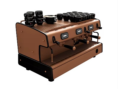 Classic Brown And Black Espresso Coffee Machine As Kitchen Appliance With Multiple Coffee Cups 3d model
