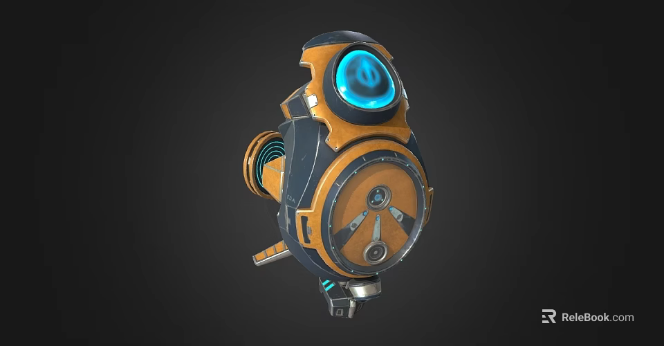 Futuristic Mechanical Creature With Orange Black Shell Blue Glowing Core And Intricate Gear Structure 3d model 