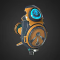 Futuristic Mechanical Creature With Orange Black Shell Blue Glowing Core And Intricate Gear Structure