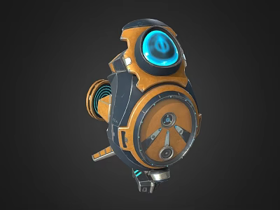 Futuristic Mechanical Creature With Orange Black Shell Blue Glowing Core And Intricate Gear Structure 3d model