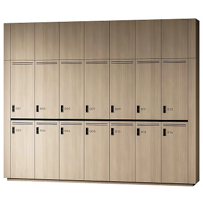 Wooden Lockers In Multiple Rows With Numbered Doors And Simple Design 3d model