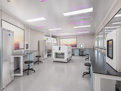 Modern Hospital Outpatient Laboratory With Stainless Steel Benches Equipment And Bright Lighting 3d model