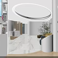 Modern Dental Clinic Reception Area With Marble Desk Comfortable Sofa And Green Plants