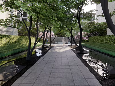 Elegant Pergola Design In Garden With Trees Water Features And Stone Pathway 3d model