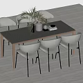 Modern Minimalist Dining Table Set With Gray Rectangular Top And Light Gray Upholstered Chairs 3d model