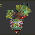 Cartoon Sphere Decorative Scene With Tiny House Colorful Tree Yellow Green Leaves And Red Sign