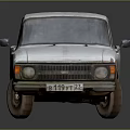 Old White Rusty Pickup Truck with Dirty Exterior Isolated on Gray Background
