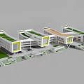 Modern School Building Complex With Green Roofs And Yellow Window Frames