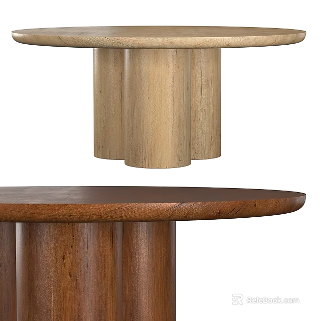 Modern Solid Wood Dining Table with Round Top and Cylindrical Legs Design 3d model