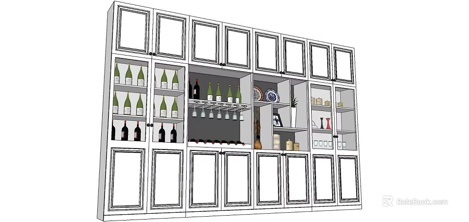 Modern Wine Cabinet With Glass Doors Displaying Wine Bottles And Decorative Items 3d model 