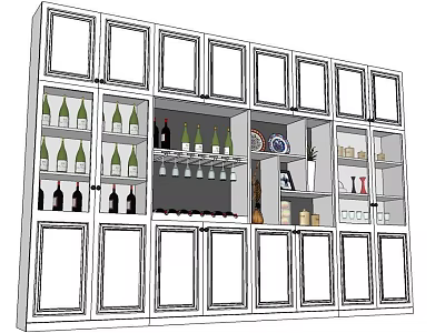 Modern Wine Cabinet With Glass Doors Displaying Wine Bottles And Decorative Items 3d model