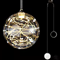 Transparent Glass Spherical Pendant Light With Golden Internal Lines And Small White Decorations