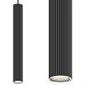 Modern Four Black Long Strip Chandeliers Hanging In Minimalist Interior Design