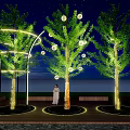 Illuminated Arbor Night Scene With Decorative Lights Arched Lighting Structures And Stone Pavement 3d model