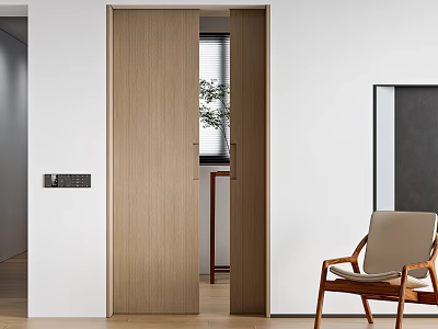 Modern Wooden Sliding Door Design In Bright Interior Living Space 3d model