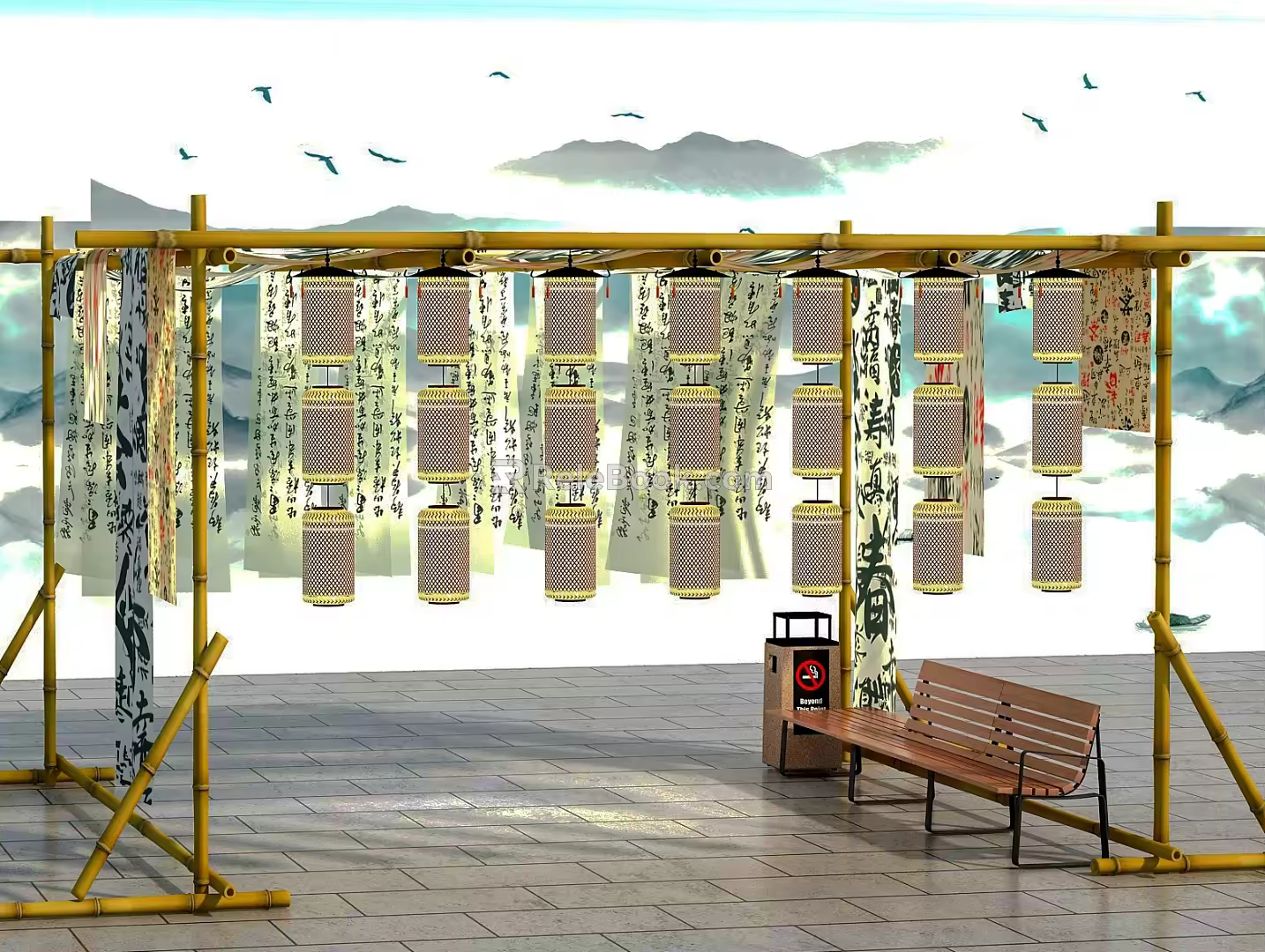New Chinese Curtain Net Red Rest Area Meichen 3d model