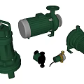 Green Industrial Pumps Including Various Types And Components For Industrial Use