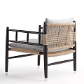 Minimalist Armchair With Black Wooden Frame Gray Cushion And Woven Details