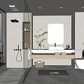 Modern Minimalist Bathroom With Glass Shower Mirror Marble Vanity And Potted Plant
