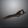 Ornamental Metal Weapon With Copper Golden Shiny Reflective Surface And Intricate Curved Design