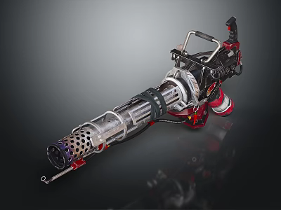 Tactical Flamethrower Weapon With Metal Frame Transparent Fuel Tube And Red Black Components 3d model