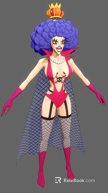 Game And Movie Character In Red Skull Bodysuit With Fishnet Cape Pink Gloves Black Stockings 3d model 