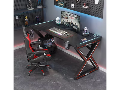 Gaming Desk and Chair Set with Ergonomic Design RGB Lighting and Game Room Accessories 3d model